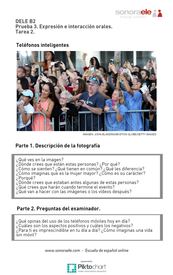 DELE B2. Expresión oral. Modelo de tarea 2. Español. Teléfonos inteligentes.