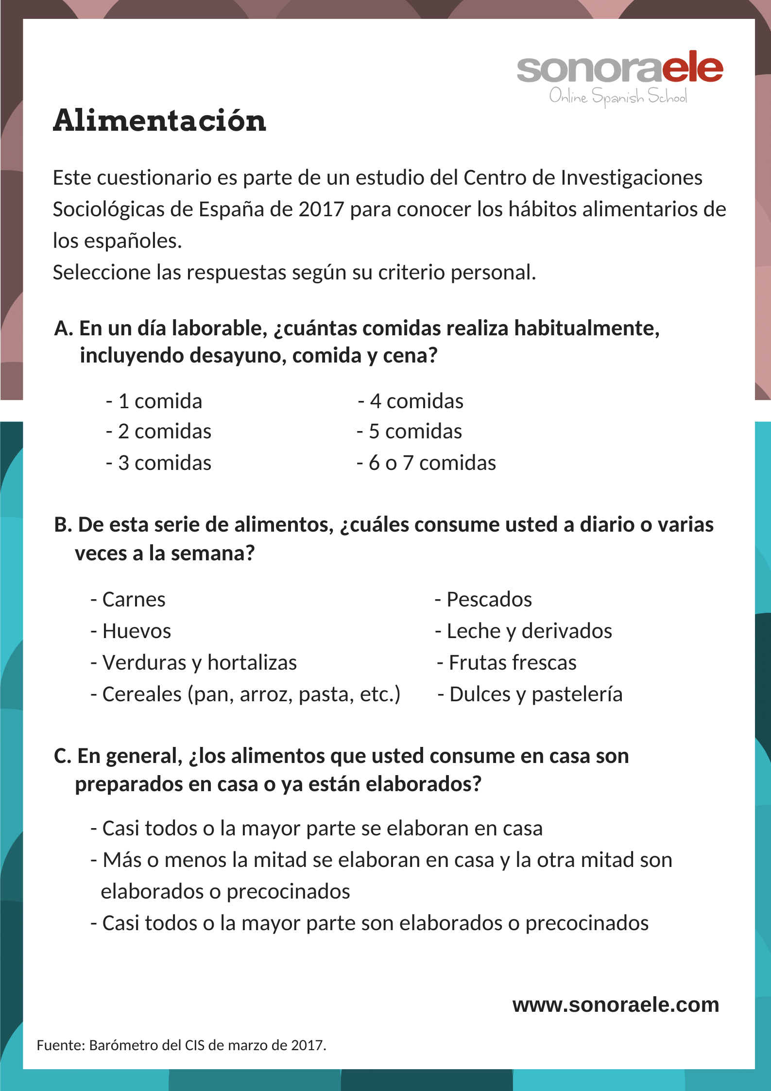 DELE B2. Tarea 3. Expresión Oral. Alimentación 1. Español