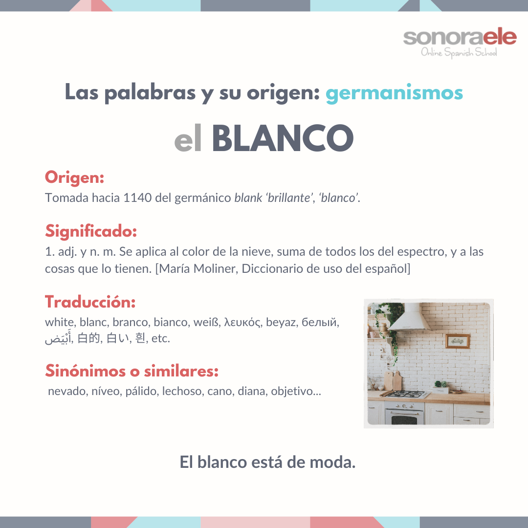 Las palabras y su origen germanismos blanco. Etimología. Significado, Traducciones. Sinónimos. Vocabulario, Español.